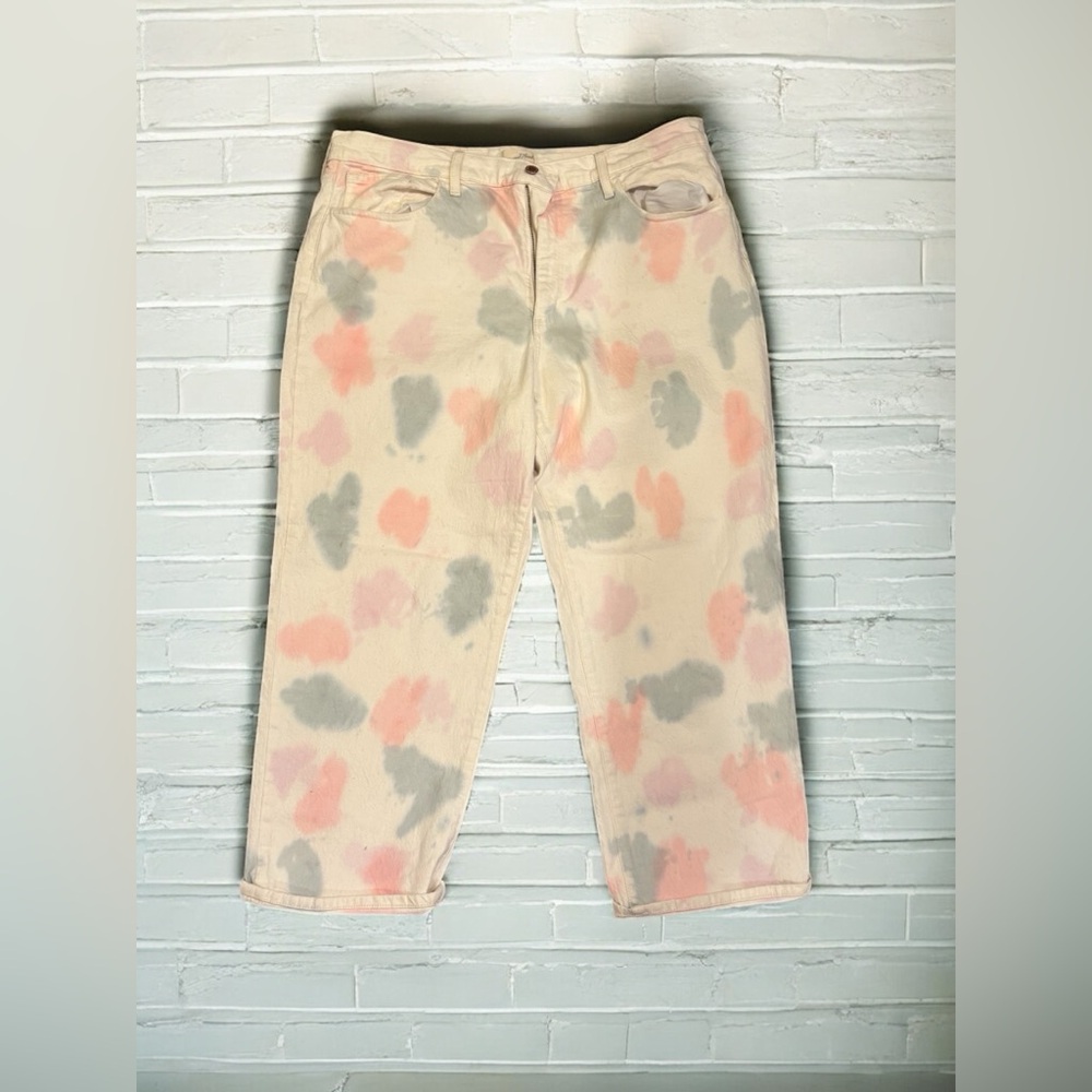 Women's Boyfriend Jeans in Cream with Pink & Gray Splotches